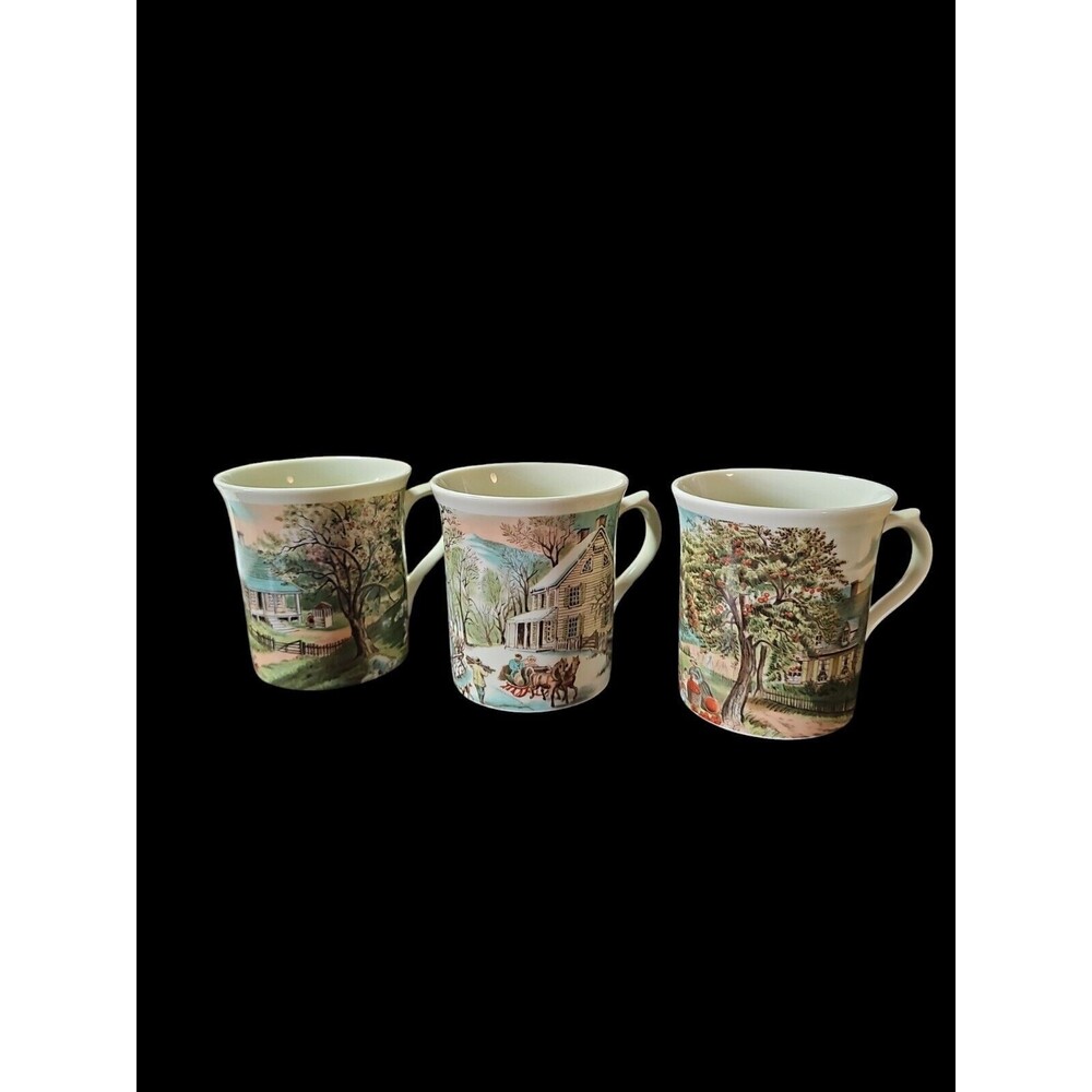 Vintage Collection Mugs Handcrafted England or American Village Scene Cups